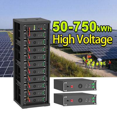 ولتاژ بالا 15kwh-750kwh باتری لیتیوم آهن Lifepo4 51.2v 100Ah باتری نصب شده در قفسه باتری لیتیوم یون