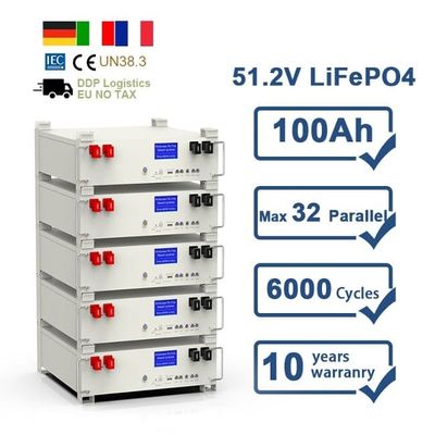 10 سال گارانتی 51.2V 5Kwh باتری لیتیوم یون قابل شارژ 100Ah LiFePO4